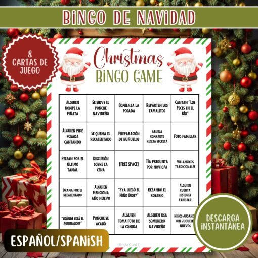 Bingo Navideño para Imprimir | Juego de Bingo Navidad | Divertido Juego Familiar | Descarga Instantánea