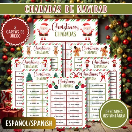 Juego de Charadas Navideñas - Imprimible para Fiestas - Descarga Instantánea
