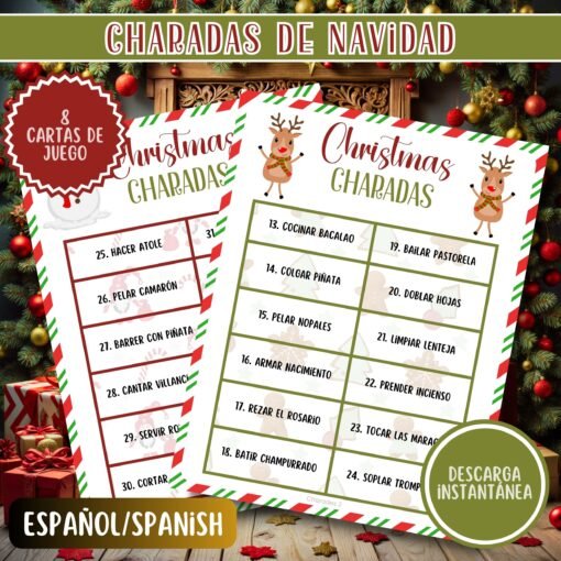 Juego de Charadas Navideñas - Imprimible para Fiestas - Descarga Instantánea - Image 3