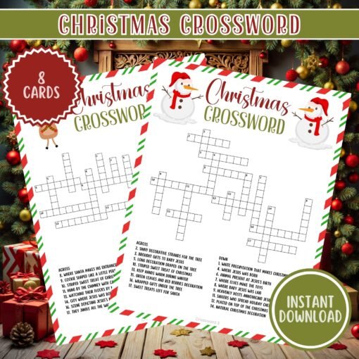 Christmas Crossword Puzzle – 8 Printable Cards, Fun Holiday Digital Download - Image 2
