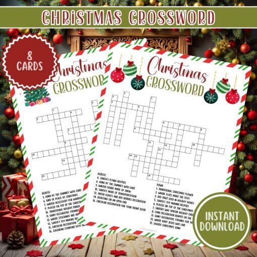 Christmas Crossword Puzzle – 8 Printable Cards, Fun Holiday Digital Download - Image 3