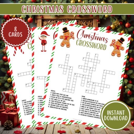 Christmas Crossword Puzzle – 8 Printable Cards, Fun Holiday Digital Download - Image 4