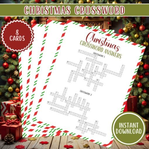 Christmas Crossword Puzzle – 8 Printable Cards, Fun Holiday Digital Download - Image 5
