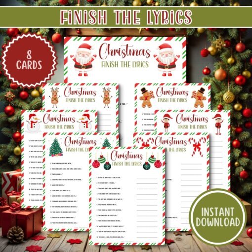 Christmas Games, Printable Christmas Games, Christmas Party, Finish the Lyrics, Holiday Party, Instant Download, Family Christmas Games