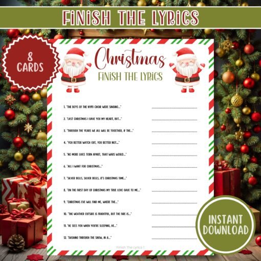 Christmas Games, Printable Christmas Games, Christmas Party, Finish the Lyrics, Holiday Party, Instant Download, Family Christmas Games - Image 2