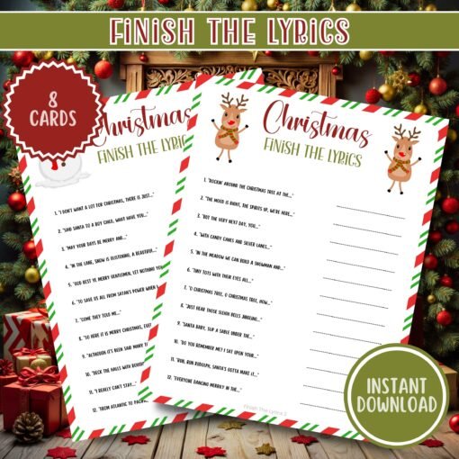 Christmas Games, Printable Christmas Games, Christmas Party, Finish the Lyrics, Holiday Party, Instant Download, Family Christmas Games - Image 3