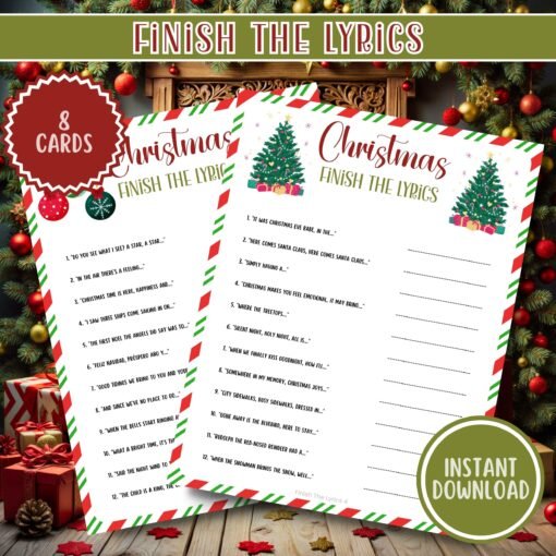 Christmas Games, Printable Christmas Games, Christmas Party, Finish the Lyrics, Holiday Party, Instant Download, Family Christmas Games - Image 4