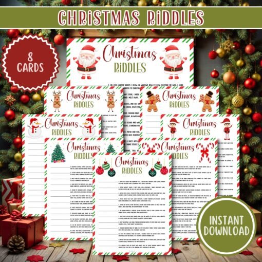 Christmas Party Games Printable, Christmas Riddles, Holiday Games, Family Christmas Games, Instant Download