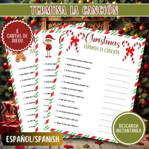 Termina La Canción, Juegos Navideños, Imprimibles, Fiesta de Navidad, Posada, Descarga Instantánea - Image 5